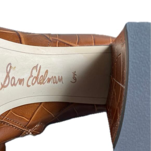 NEW SAM EDELMAN Clarem Leather Croc Embossed High Block Heeled Tall Boots SZ 6.5 - Picture 12 of 13